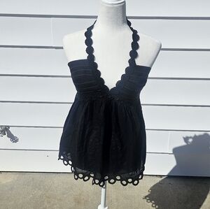 Black Halter Top with Scalloped Edges